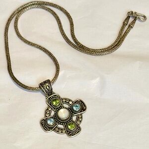 Vintage BA Suarti Bali Cross Pendant Sterling Silver & 18K Gold Multi Gemstone💎
